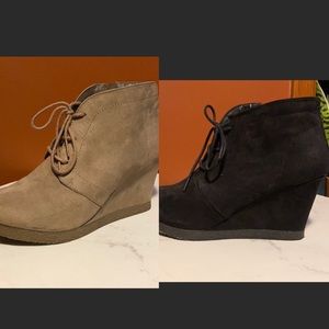 1 pair Taupe & 1 pair Black Lace Wedge Booties